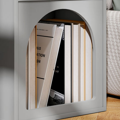HOMCOM Bedside Table with 2 Open Compartments - Grey