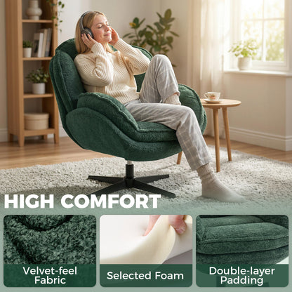 HOMCOM Modern Wingback Accent Chair, Velvet Armchair with Four-Star Base, S-Springs, Swivel, Dark Green