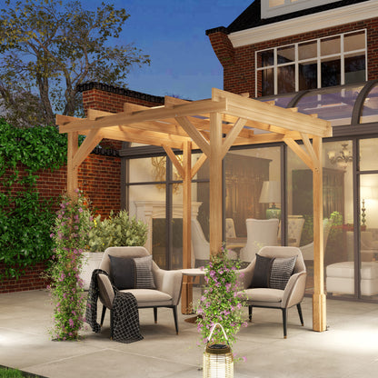 Outsunny 2 x 2 m Wooden Pergola Kit, Decorative Garden Gazebo Shelter with Stable Structure for Climbing Vines, Flowers, Dark Brown