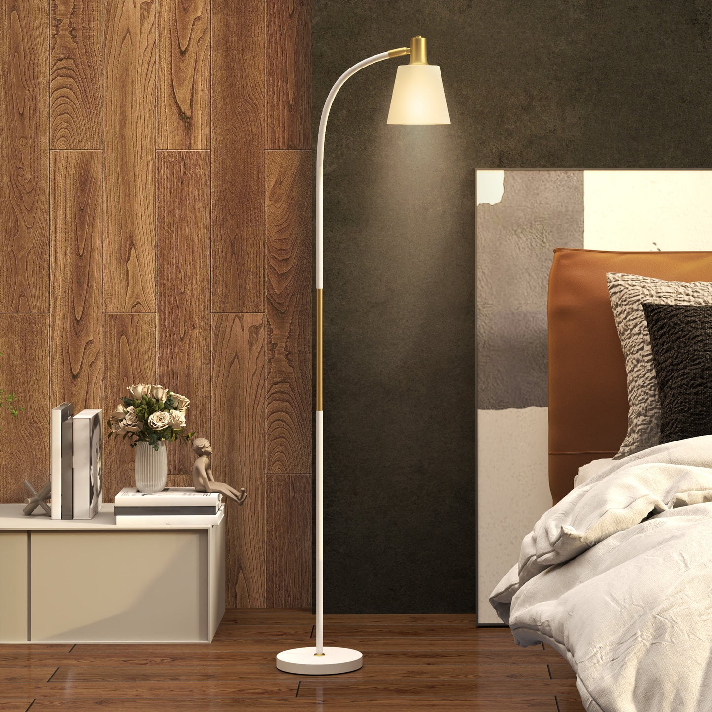 HOMCOM Floor Lamp for Living Room, Spotlight Reading Standing Lamp with Adjustable Height, Rocker on/off Switch, Indoor Task Lighting for Bedroom, Office,  White (Bulb not Included)