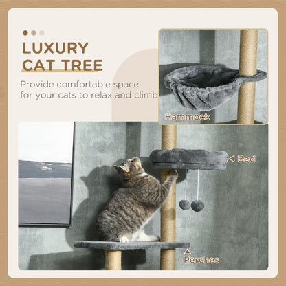 PawHut 230-250cm Floor-to-Ceiling Climbing Cat Tree Tower - Grey