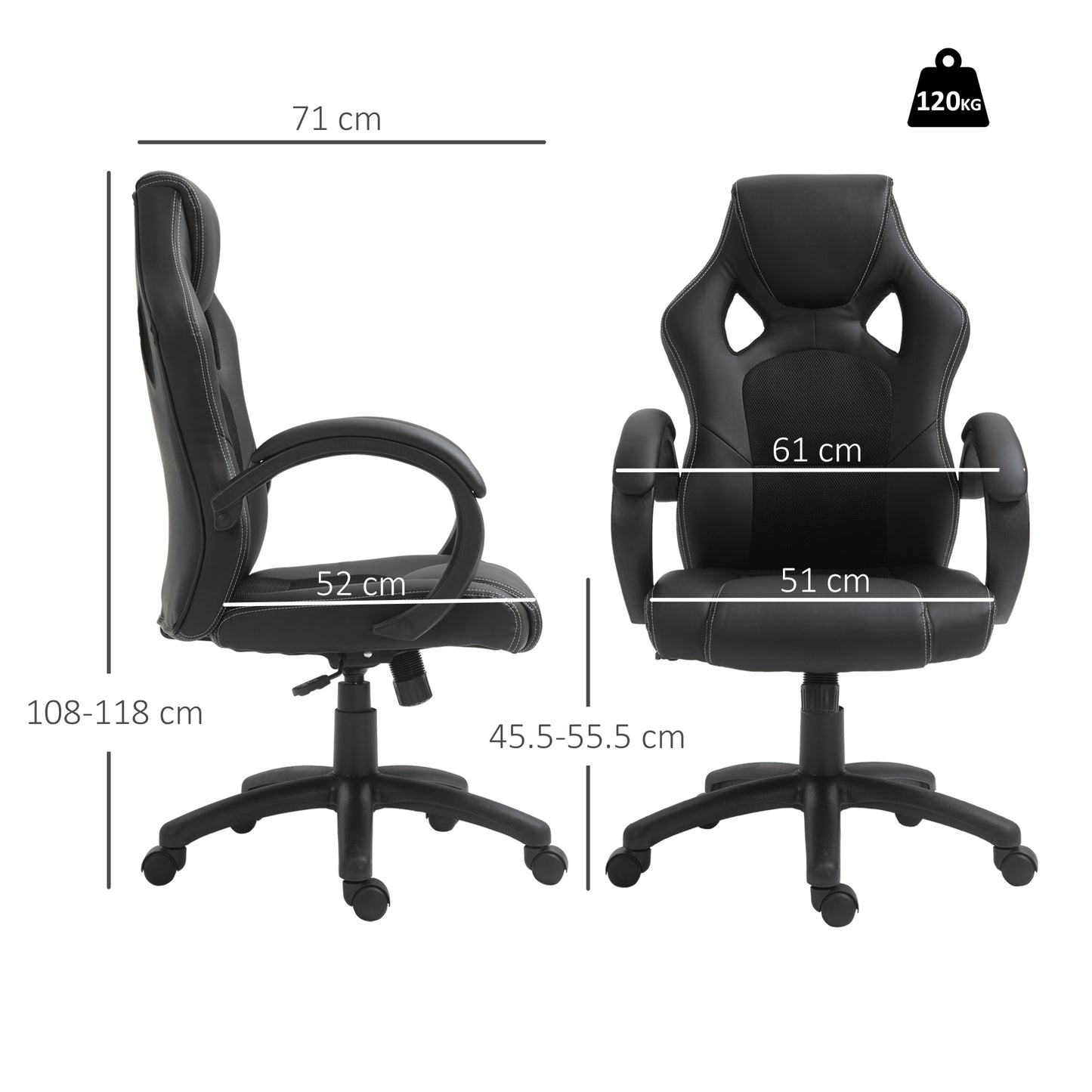 Vinsetto Office Chair Faux Leather Swivel Computer Desk Chair for Home Office with Wheels Armrests Black