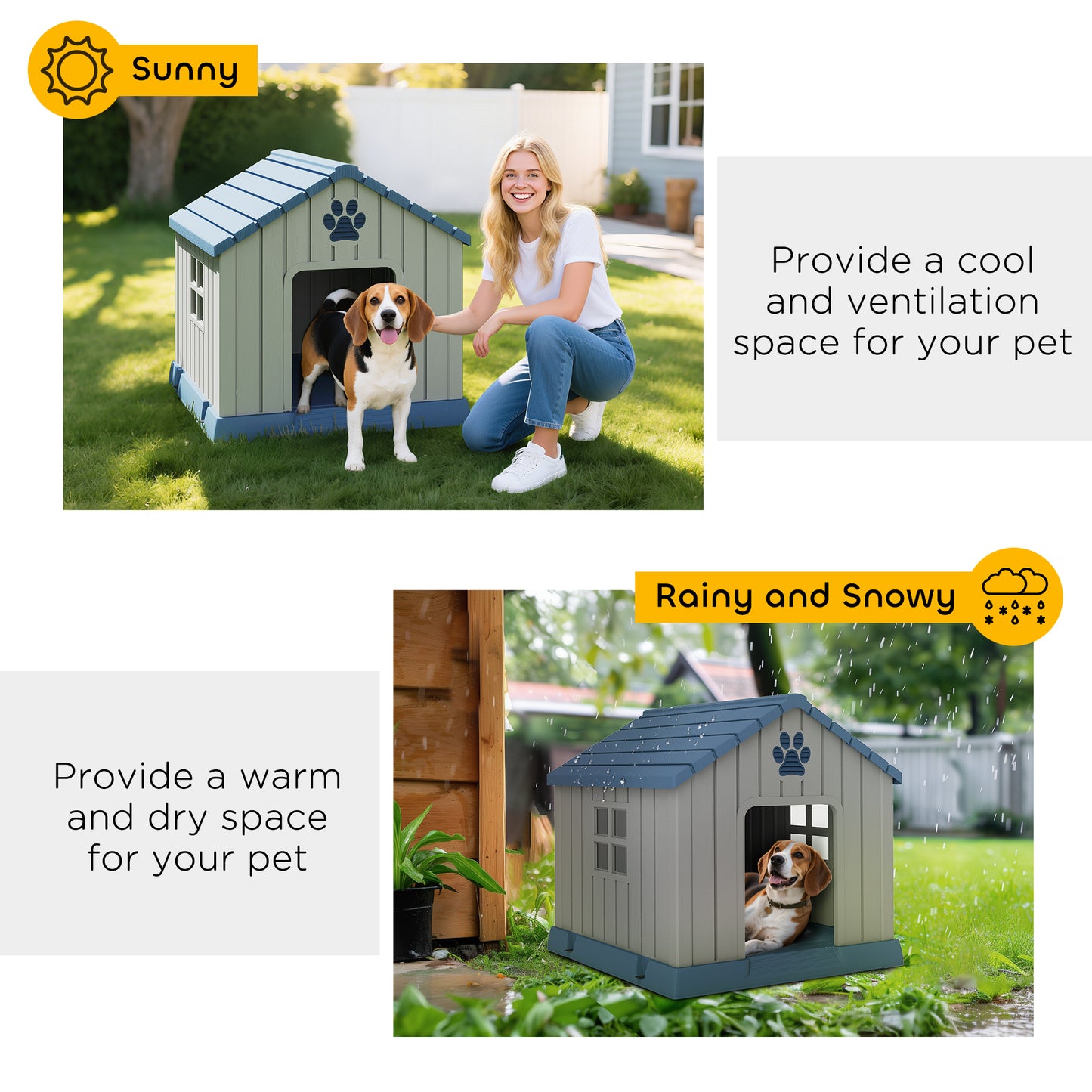 PawHut Dog Kennel Outdoor for Medium Dogs, Waterproof Plastic Dog House for Garden, Patio, 85 x 79 x 82 cm, Grey