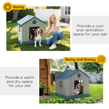PawHut Dog Kennel Outdoor for Medium Dogs, Waterproof Plastic Dog House for Garden, Patio, 85 x 79 x 82 cm, Grey