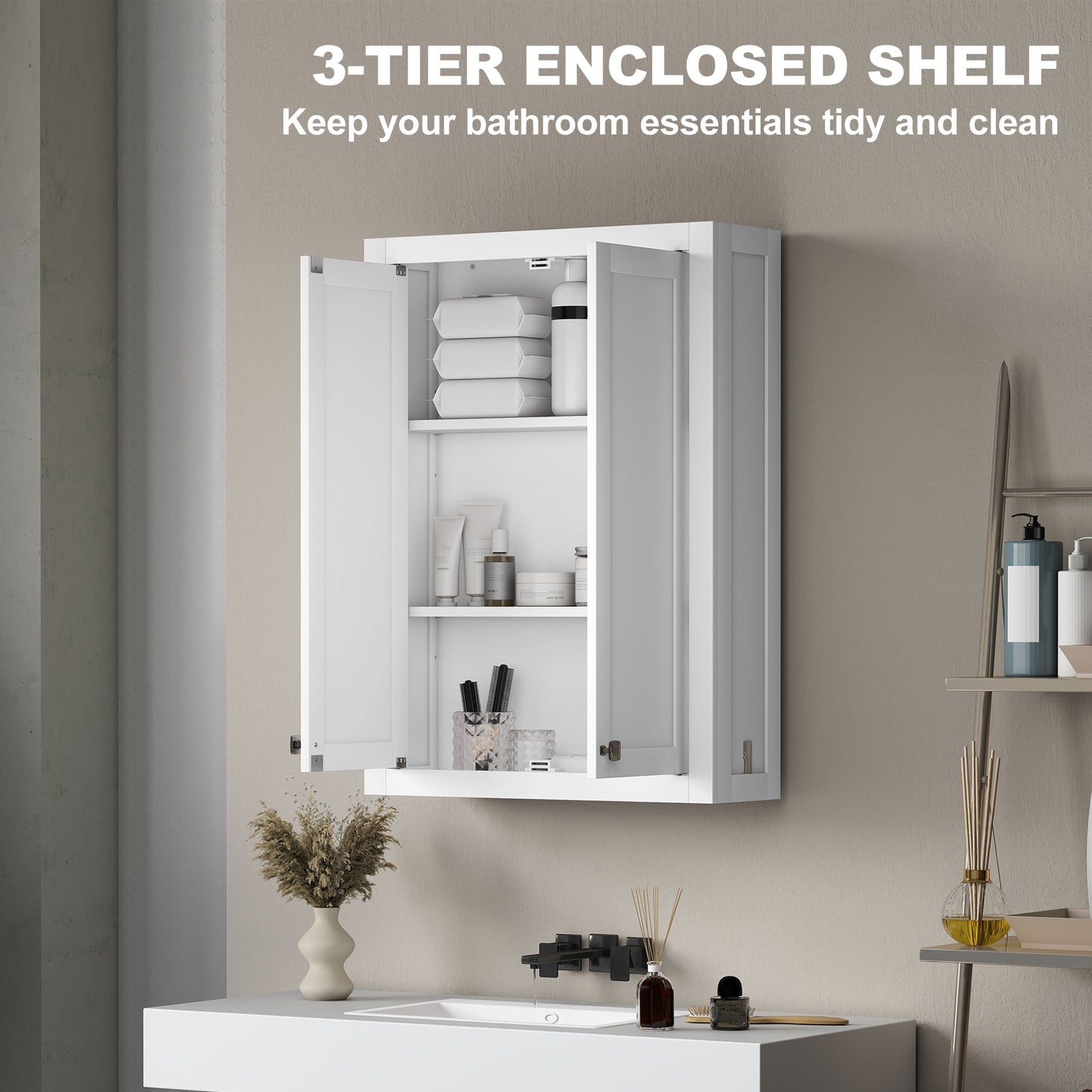 HOMCOM Bathroom Wall Cabinet with Adjustable Shelves - White