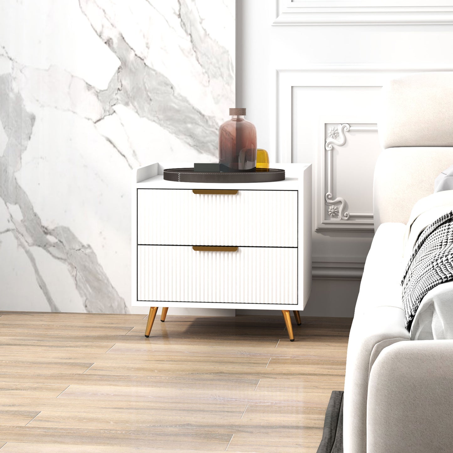 HOMCOM Elegant Two-Drawer Bedside Table Set of 2 - White--ChewyGames-ChewyGames