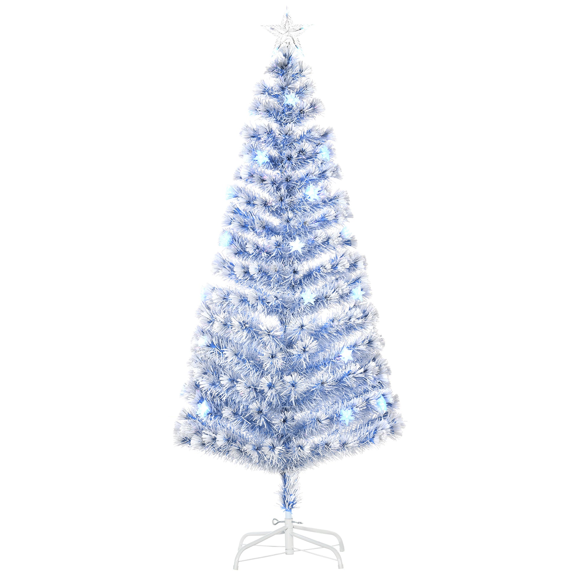 HOMCOM 6FT Artificial Fibre Optic Christmas Tree Seasonal Decoration w/ LED Lights Pre-Lit Easy Store White Blue-Artificial Trees-ChewyGames-ChewyGames