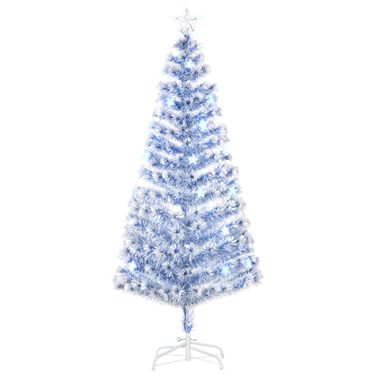 HOMCOM 6FT Artificial Fibre Optic Christmas Tree Seasonal Decoration w/ LED Lights Pre-Lit Easy Store White Blue-Artificial Trees-ChewyGames-ChewyGames