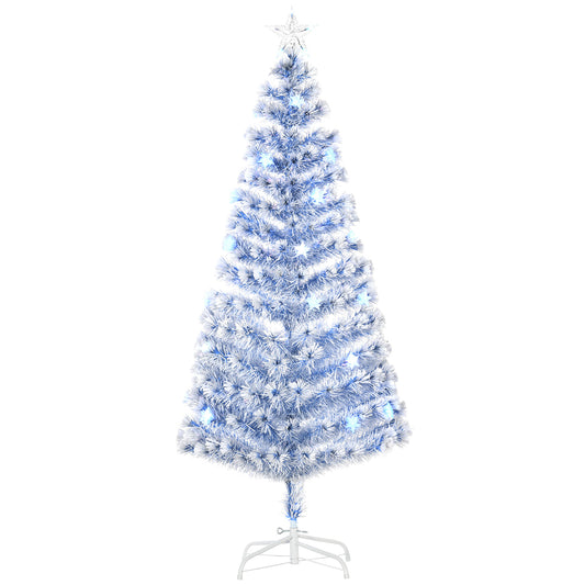 HOMCOM 6FT Artificial Fibre Optic Christmas Tree Seasonal Decoration w/ LED Lights Pre-Lit Easy Store White Blue-Artificial Trees-ChewyGames-ChewyGames