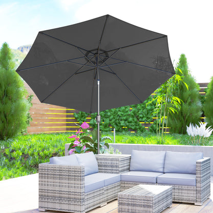 Outsunny 3(m) Tilting Parasol Garden Umbrellas, Outdoor Sun Shade with 8 Ribs, Tilt and Crank Handle for Balcony, Bench, Garden, Dark Grey
