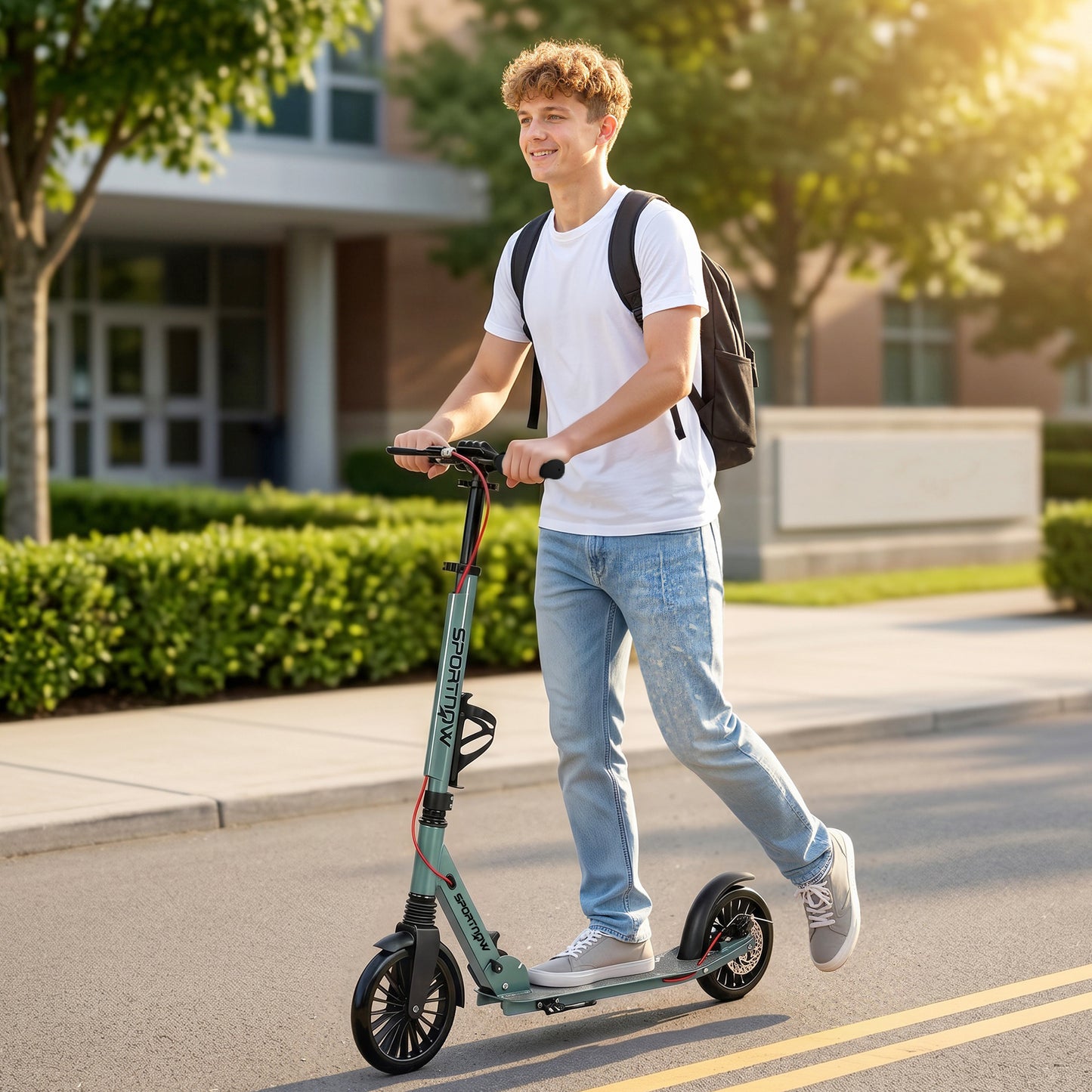 SPORTNOW Foldable Kick Scooter with Height Adjustable Handlebar, One-click Folding Adult Scooters with 200 mm Big Wheels, Silver Tone