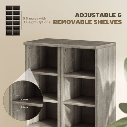 HOMCOM Set of 2 CD Media Display Shelf Unit Tower Rack with Adjustable Shelves, Distressed Grey