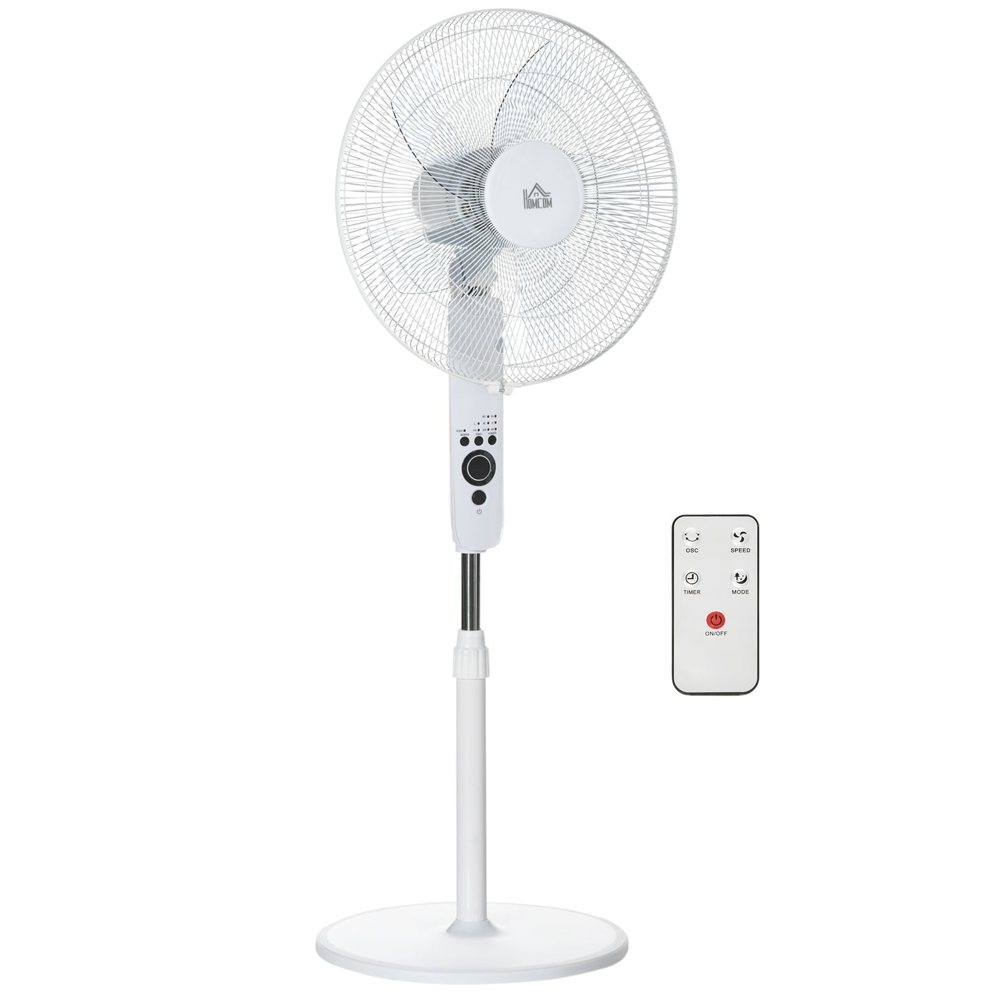 HOMCOM 124cm Pedestal Fan with Sleep Mode, Oscillating Standing Fan with 3 Modes, Remote Control, Adjustable Height, White--ChewyGames-ChewyGames
