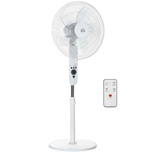HOMCOM 124cm Pedestal Fan with Sleep Mode, Oscillating Standing Fan with 3 Modes, Remote Control, Adjustable Height, White--ChewyGames-ChewyGames