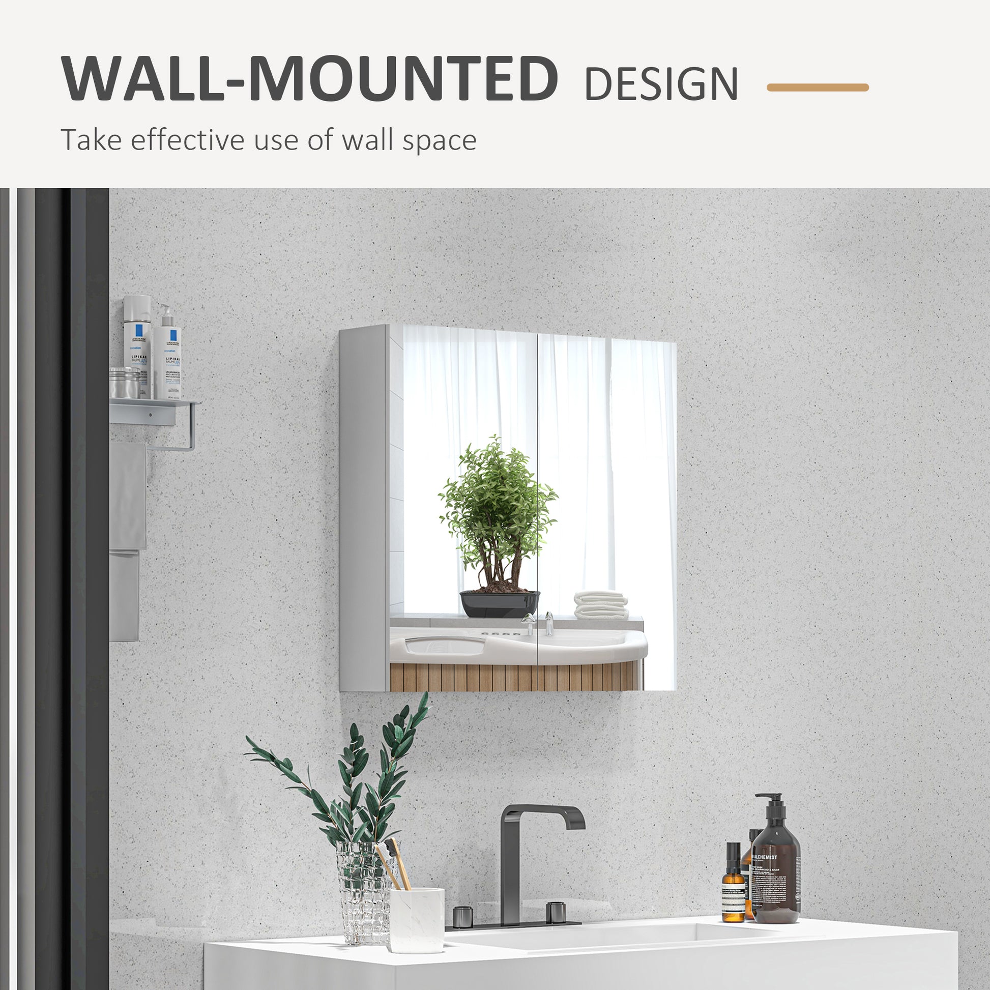 kleankin Bathroom Mirror Cabinet, Wall Mounted Bathroom Storage Cupboard with Adjustable Shelf, 60W x 15D x 60Hcm, High Gloss White-Medicine Cabinets-ChewyGames-ChewyGames