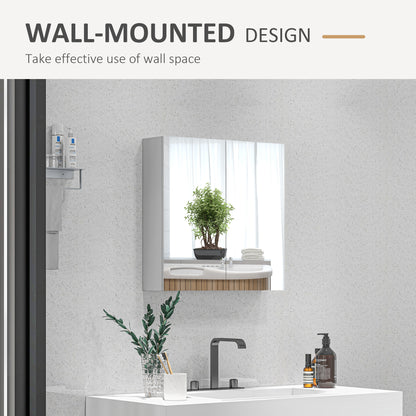 kleankin Bathroom Mirror Cabinet, Wall Mounted Bathroom Storage Cupboard with Adjustable Shelf, 60W x 15D x 60Hcm, High Gloss White-Medicine Cabinets-ChewyGames-ChewyGames