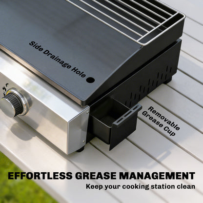 Outsunny 3 Burner Grill Griddle, Portable Gas Plancha with Warming Rack, 7.5 kW, Tabletop Gas BBQ with Grease Cup, Black
