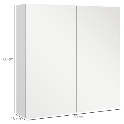 kleankin Bathroom Mirror Cabinet, Wall Mounted Bathroom Storage Cupboard with Adjustable Shelf, 60W x 15D x 60Hcm, High Gloss White-Medicine Cabinets-ChewyGames-ChewyGames