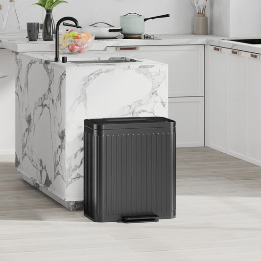 HOMCOM 40L Dual Compartment Rubbish Bin, with Soft-Close Lid - Black
