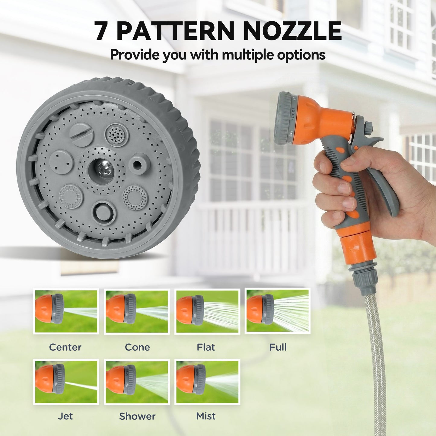DURHAND 10m Garden Hose Reel Wall Mounted Auto Rewind with 7 Patterns Spray Nozzle, Includes Wall Fixings, Orange