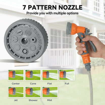 DURHAND 10m Garden Hose Reel Wall Mounted Auto Rewind with 7 Patterns Spray Nozzle, Includes Wall Fixings, Orange