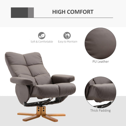 HOMCOM PU Leather Swivel Recliner Chair with Footstool, Wooden Base and Storage for Living Room, Brown