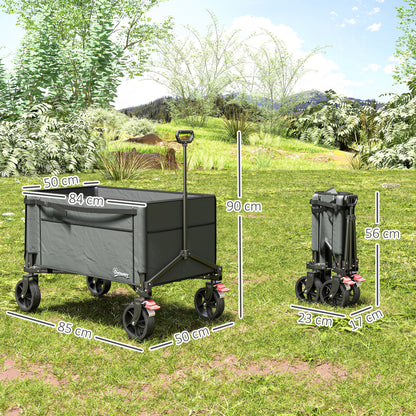 Outsunny Festival Trolley on Wheels, 150L Folding Camping Trolley Cart with Openable Sides, Adjustable Handle and Brakes for Shopping Beach Garden Fishing, Grey