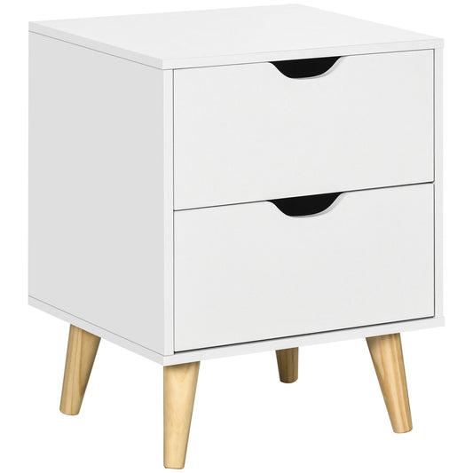 HOMCOM Bedside Table, Bedside Cabinet with 2 Drawers, Side End Table with Pine Wood Legs for Bedroom Living Room, White-Nightstands-ChewyGames-ChewyGames