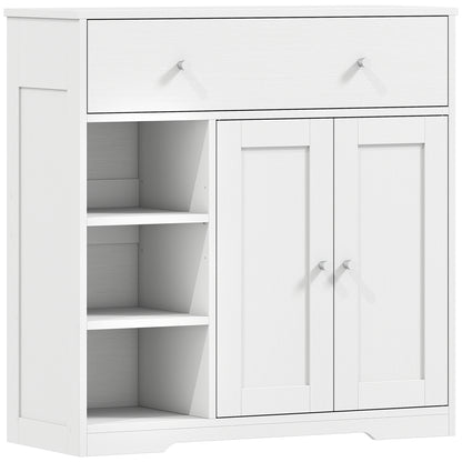 HOMCOM Bathroom Floor Cabinet, Freestanding Bathroom Cabinet with Drawer, Door, Open Shelves, White