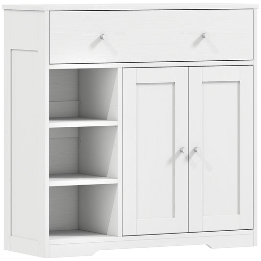 HOMCOM Bathroom Floor Cabinet, Freestanding Bathroom Cabinet with Drawer, Door, Open Shelves, White