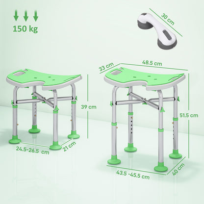HOMCOM 39-51.5cm 'U' Seat Padded Shower Stool - Green