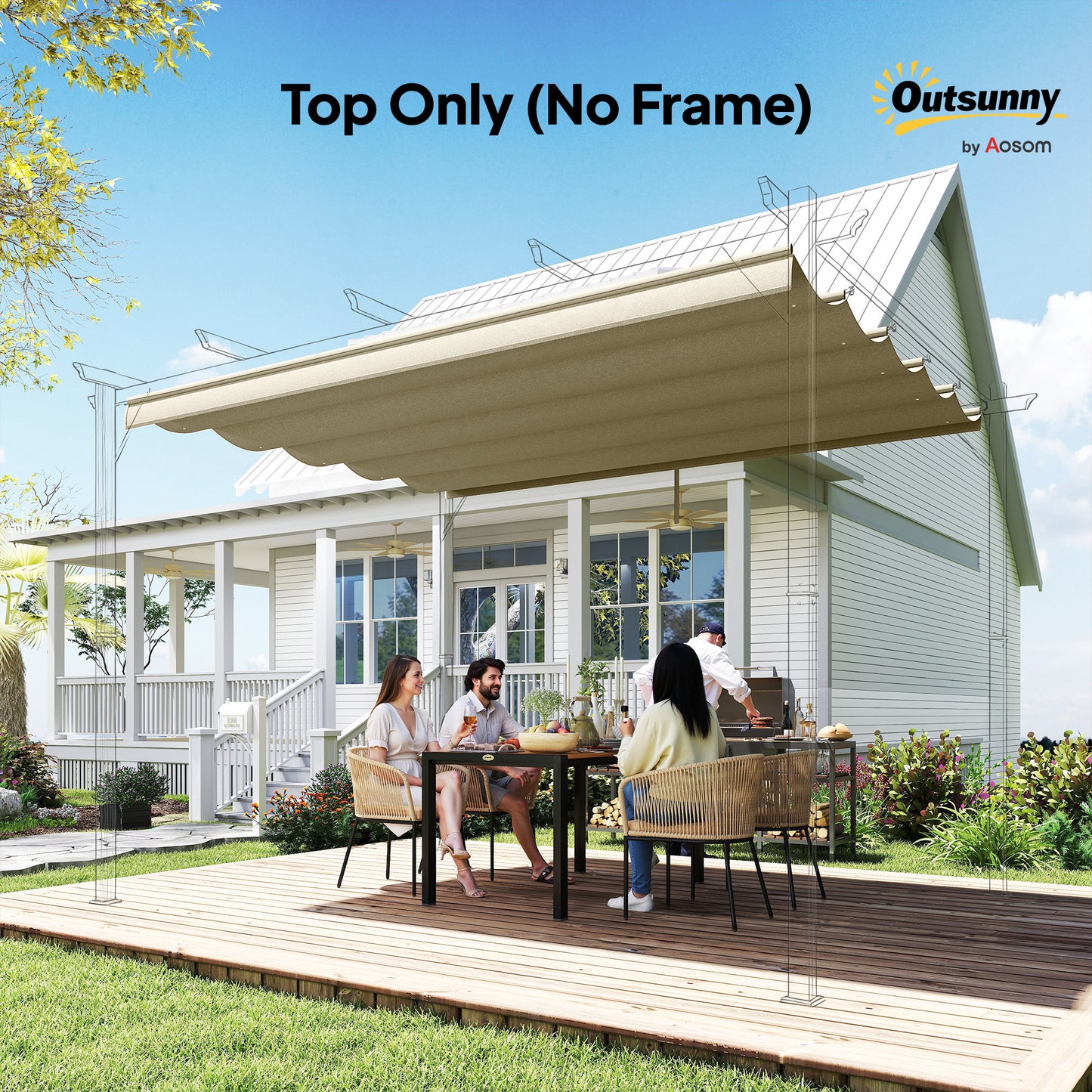 Outsunny Retractable Pergola Cover, 2.55 x 2.5 m Replacement Canopy Fabric for 3 x 3 m Frame, Roof Top Only, Beige