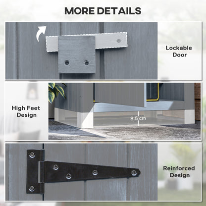 Outsunny Wooden Garden Storage Shed with 3 Shelves, Outdoor Tool Storage Cabinet with Tilt Roof and Lockable Door, 77.5 x 54.2 x 179.5 cm, Grey