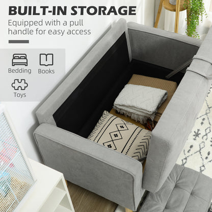 HOMCOM 2 Seater Storage Sofa, Fabric Couch with Hidden Under Seat Storage, Thick Cushions, Compact Space Saving Settee with Rubberwood Legs for Living Room, Apartment, Light Grey
