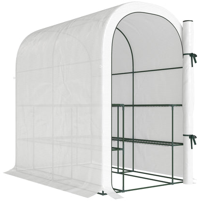 Outsunny Walk-in Greenhouse with Shelves, Small Greenhouse with PE Cover and Roll-up Door, 123 x 187 x 189 cm, White