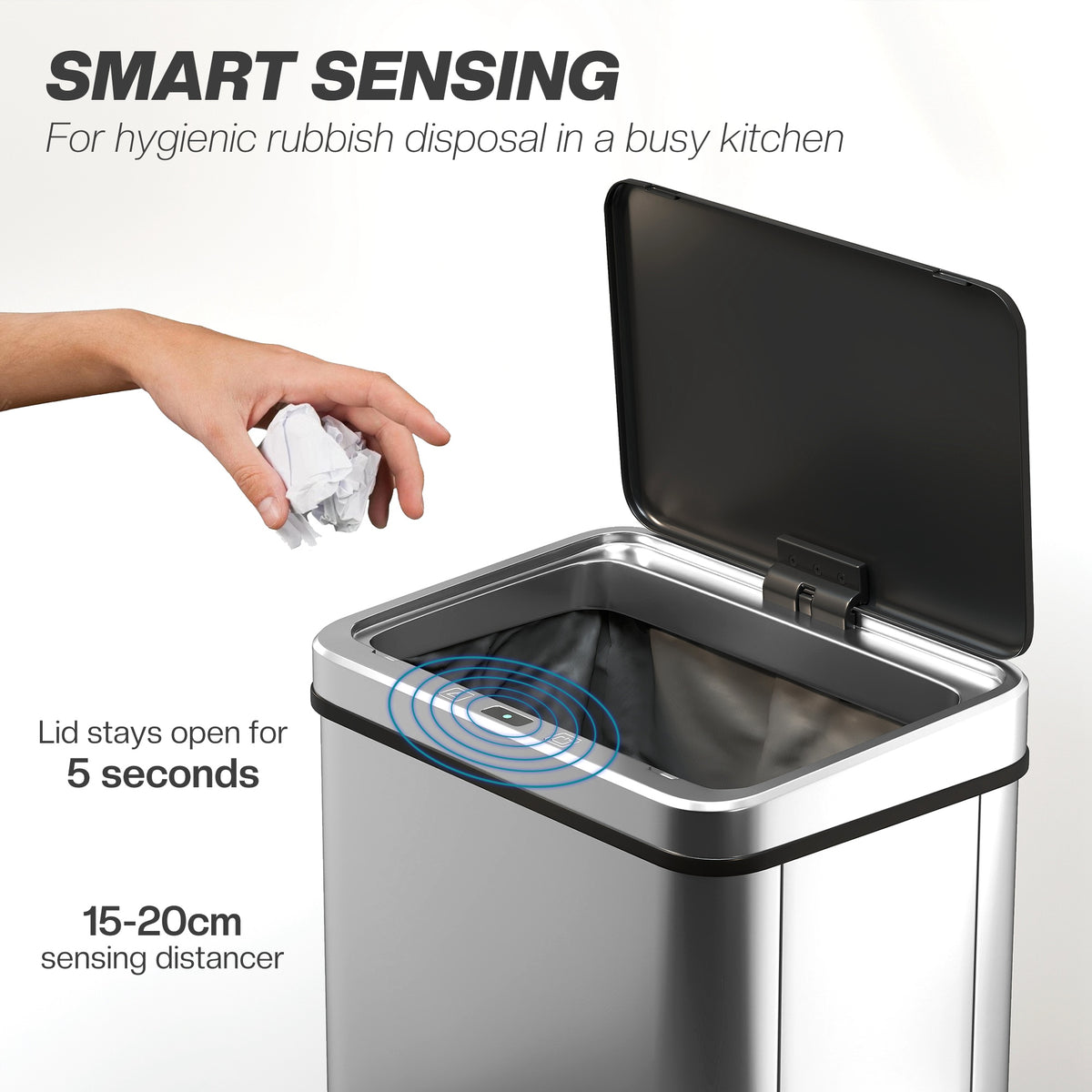 HOMCOM 50L Sensor Bin with Soft-Close Lid, Stainless Steel Automatic Touchless Motion Sensor Kitchen Bin, Silver Tone