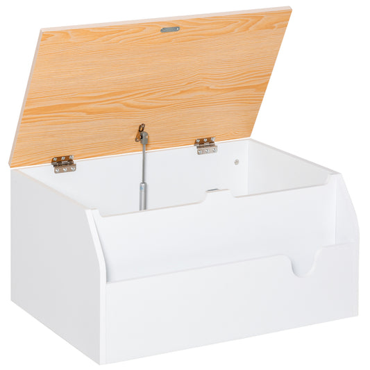 HOMCOM Wooden Kids Toy Box Children Storage Chest Organiser Book Slot Safety Hinge Playroom Furniture White