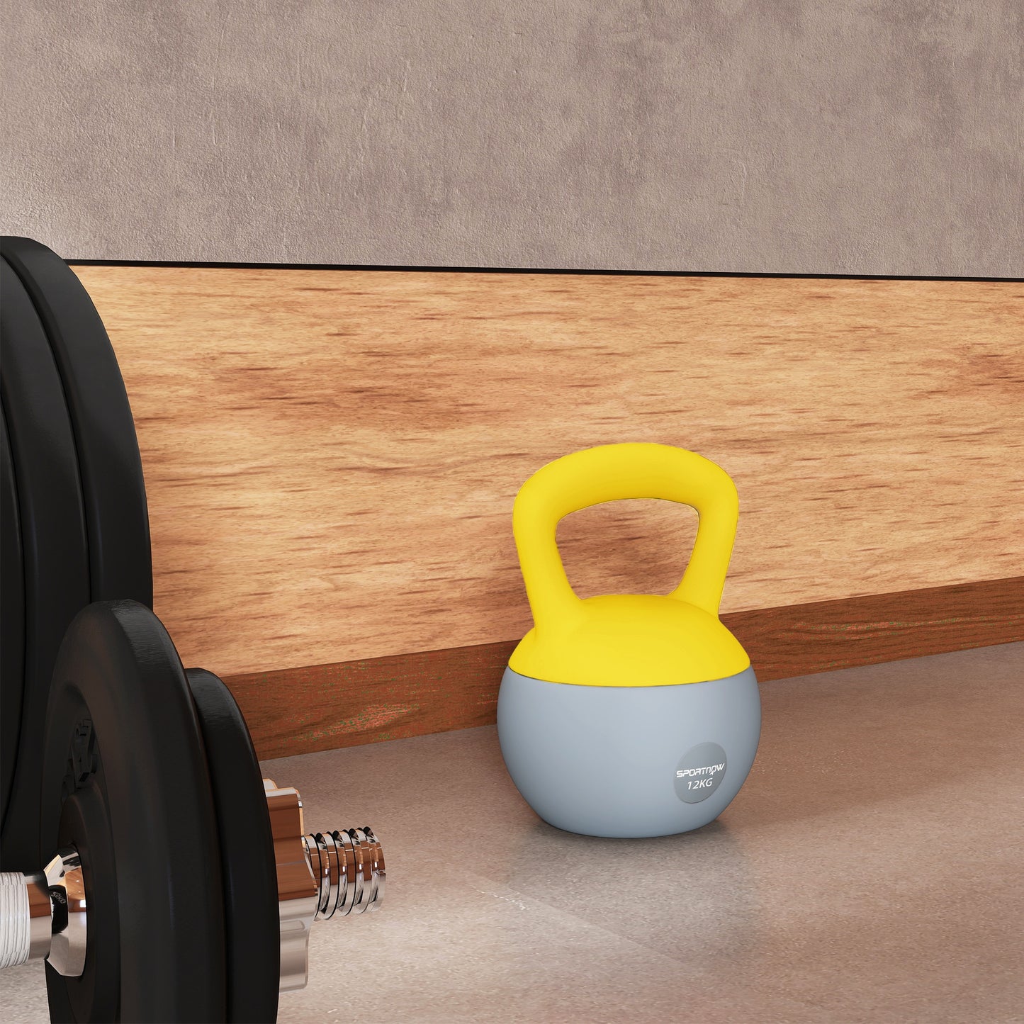 SPORTNOW 12KG Soft Kettlebell, Kettlebell with Non-Slip Handle for Home Gym, Weight Lifting, Strength Training, Yellow/Grey