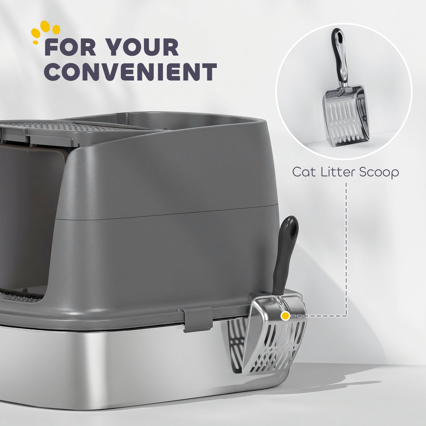 PawHut Large Stainless Steel Litter Box, Enclosed Metal Cat Litter Tray with Scoop, Deodoriser Bag, Front-Entry and Top-Exit