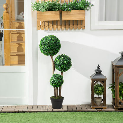 HOMCOM Decorative Artificial Tree Boxwood Ball Topiary Tree in Pot, Fake Plant for Home Indoor Outdoor Decor, 90 cm, Dark Green