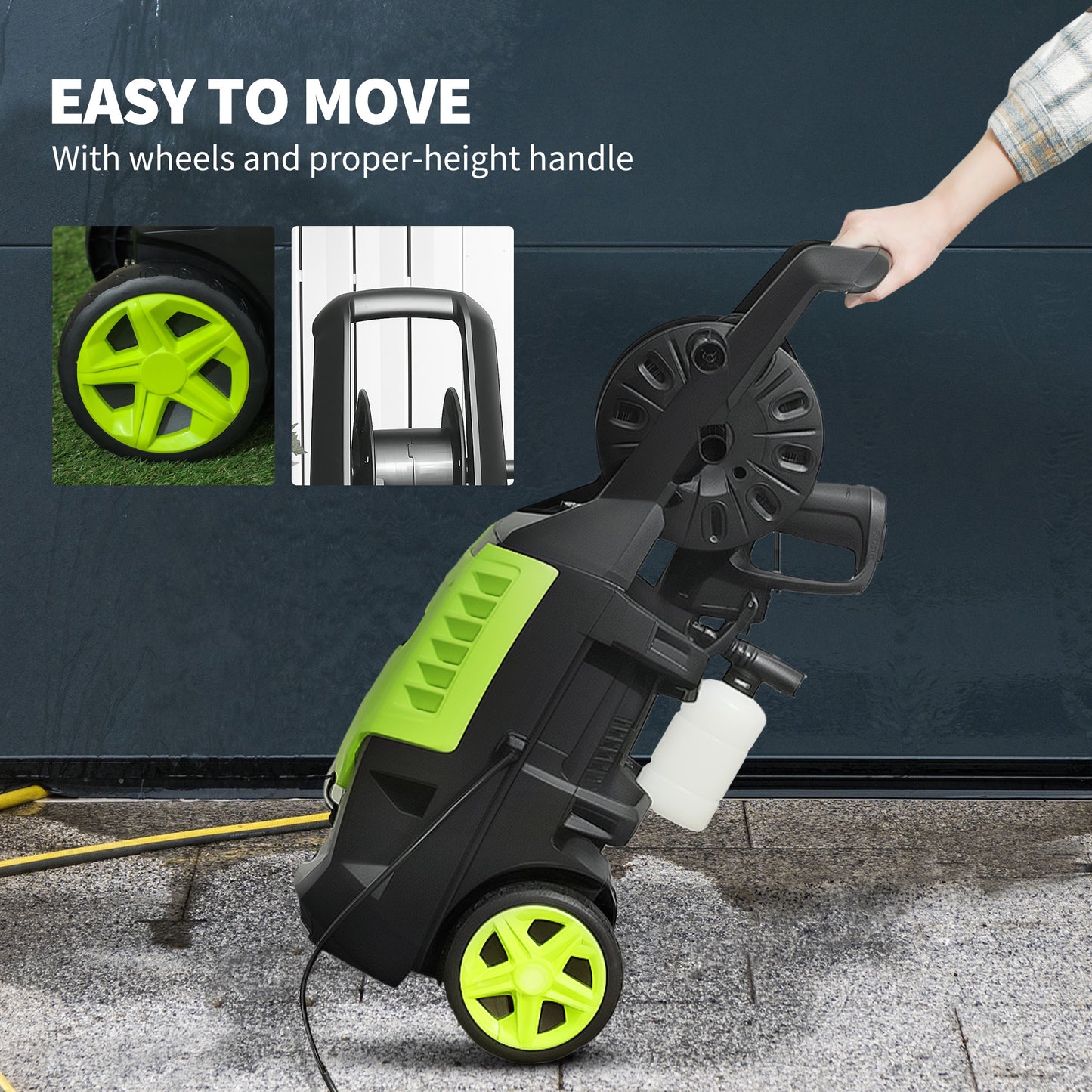 Outsunny 2200W High Pressure Washer, 170 Bar Pressure, 420 L/h Flow, Portable Electric Power Washer Jet Wash Cleaner with Adjustable Nozzle 6M Hose and Hose Reel for Home Patio Car Driveway, Green