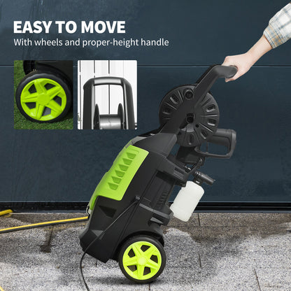 Outsunny 2200W High Pressure Washer, 170 Bar Pressure, 420 L/h Flow, Portable Electric Power Washer Jet Wash Cleaner with Adjustable Nozzle 6M Hose and Hose Reel for Home Patio Car Driveway, Green