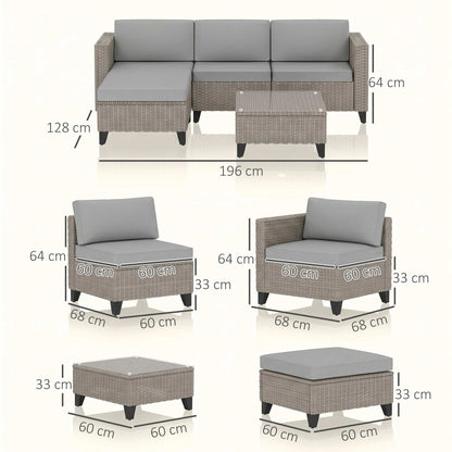 Outsunny 5-Piece Rattan Patio Furniture Set with Corner Sofa, Footstools, Coffee Table, for Poolside, Brown