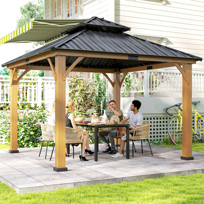 Outsunny 3.5 x 3.5m Outdoor Hardtop Gazebo Canopy with Two-tier Metal Roof and Solid Wood Frame Outdoor Patio Shelter for Patio, Garden, Black