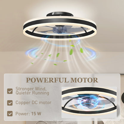 HOMCOM Ceiling Fan with Light and Remote, LED Mount Ceiling Fan with 3 Colour Temperatures, 6 Speed, 50 cm, Black