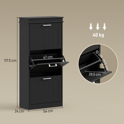 HOMCOM Three-Drawer Minimalistic Shoe Cabinet - Black