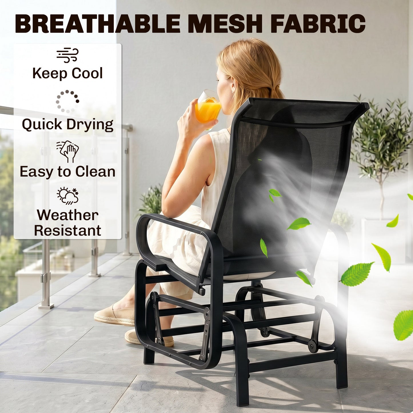Outsunny Outdoor Gliding Rocking Chair with Sturdy Metal Frame Garden Comfortable Swing Chair, Black