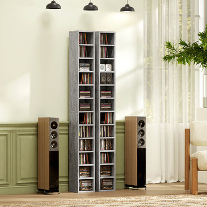 HOMCOM 204 CD Tall Narrow Media Storage Tower - Cement Grey