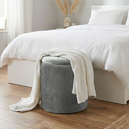 HOMCOM Storage Ottoman Modern Velvet Round Foot Stool for Living Room Bedroom 45 cm Grey