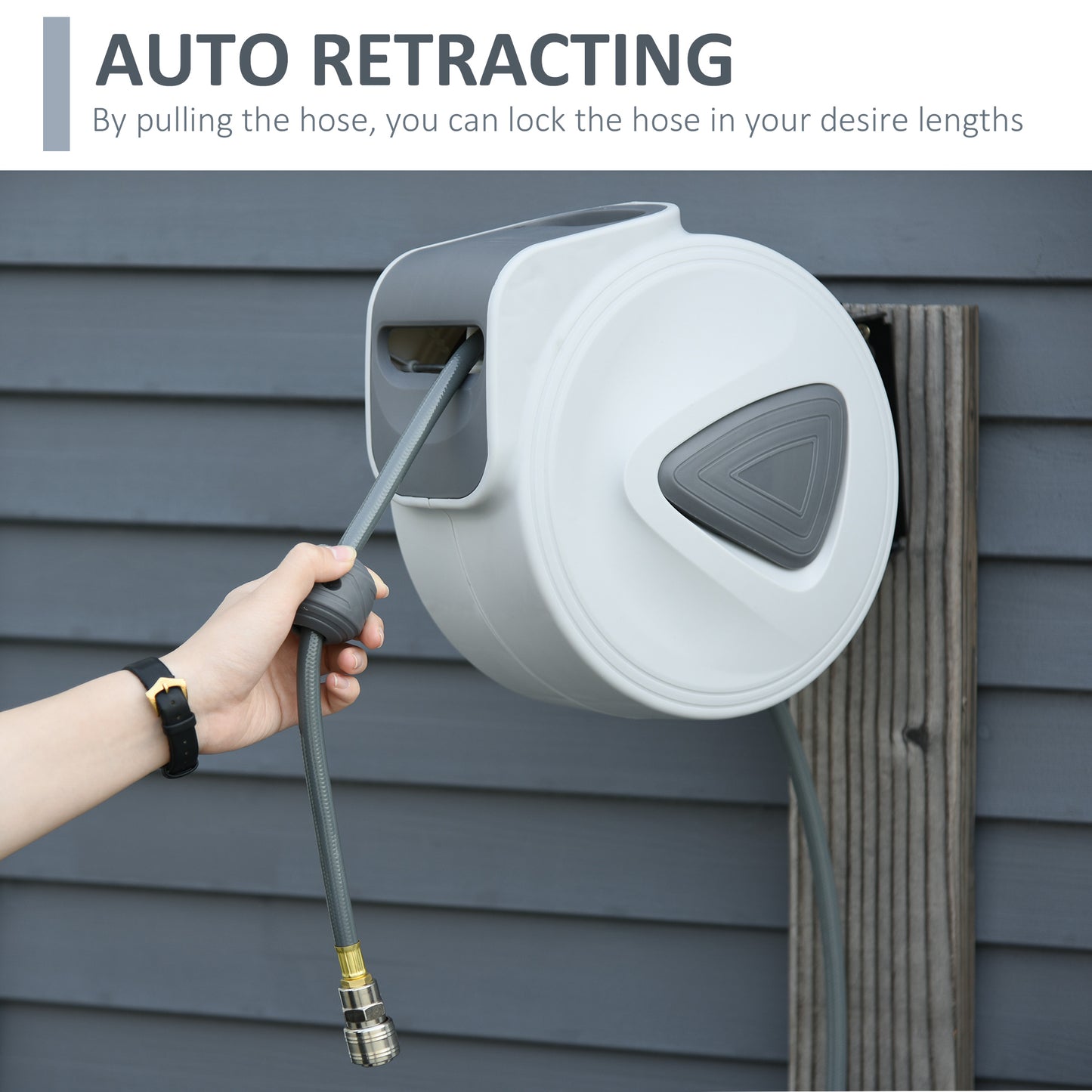 DURHAND Retractable Air Hose Reel, Wall Mount Auto Rewind Hose- Reel, 10m+ 90cm Diameter 3/ 8" 9.5mm, Connector 1/ 4" BSP, Grey